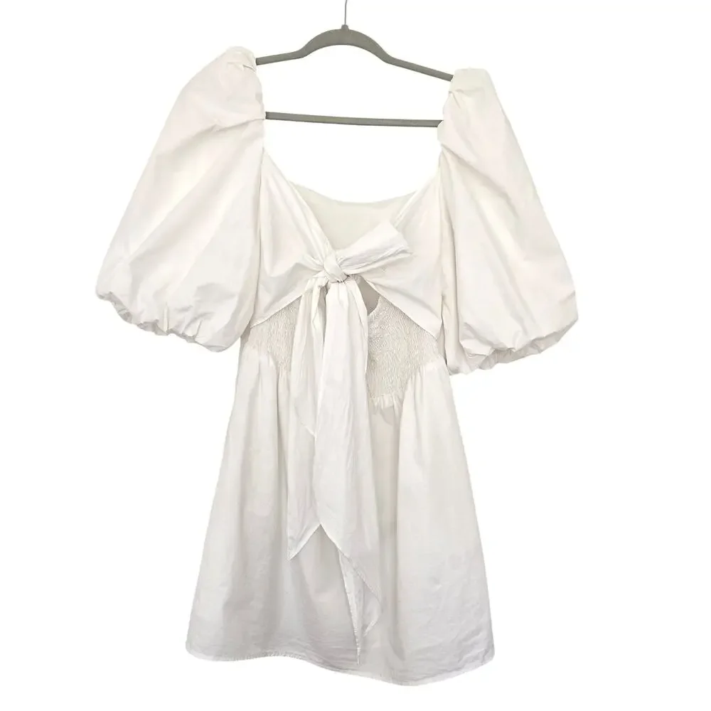 Free People Mare Mare Puff Sleeve White Square Neck Mini Dress - XS